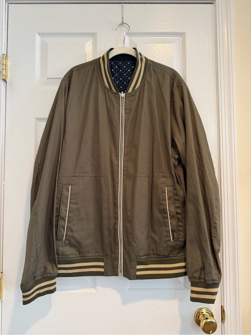 Scotch & Soda Olive Green Bomber Jacket with Striped Trim